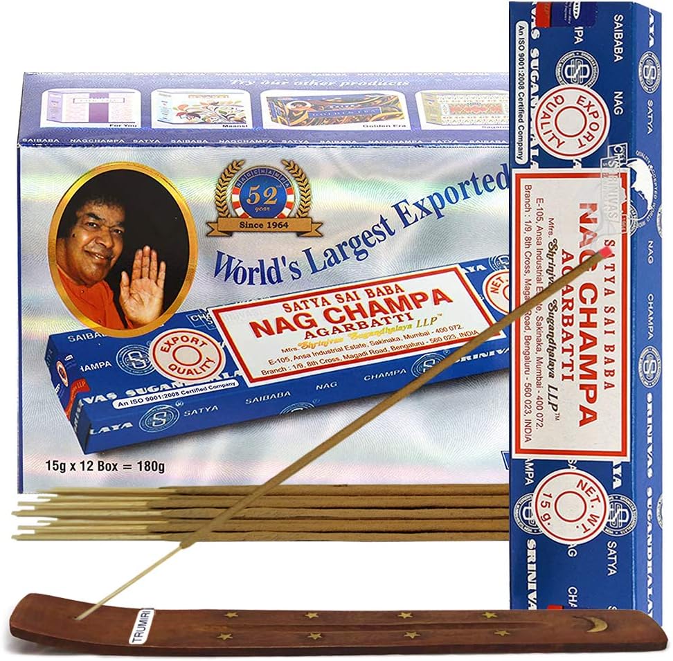 TRUMIRI Incense Stick Holder Bundle with Satya Sai Baba Nagchampa 250g Bulk Incense Sticks Nag Champa Agarbatti - Pack of 1 (Approx 250 Insence-Sticks)