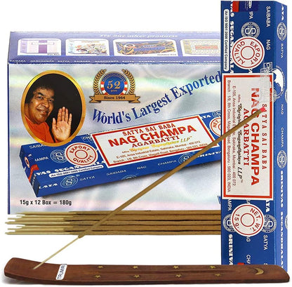 TRUMIRI Incense Stick Holder Bundle with Satya Sai Baba Nagchampa 250g Bulk Incense Sticks Nag Champa Agarbatti - Pack of 1 (Approx 250 Insence-Sticks)