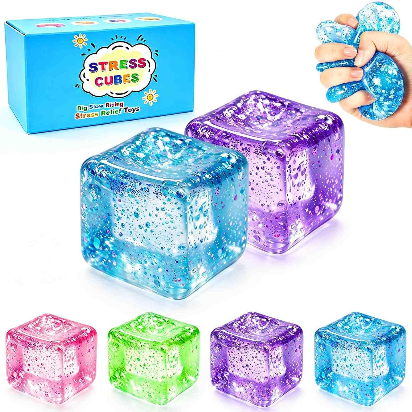 Square Squishy Squeeze Fidget Toys: Stress Relief Toys for Men Super Soft Slow Rising Cube - Sensory Desk Toys for Office Stress, Anxiety Relief & Focus - Cool Birthday Party Favors for Teens & Adults