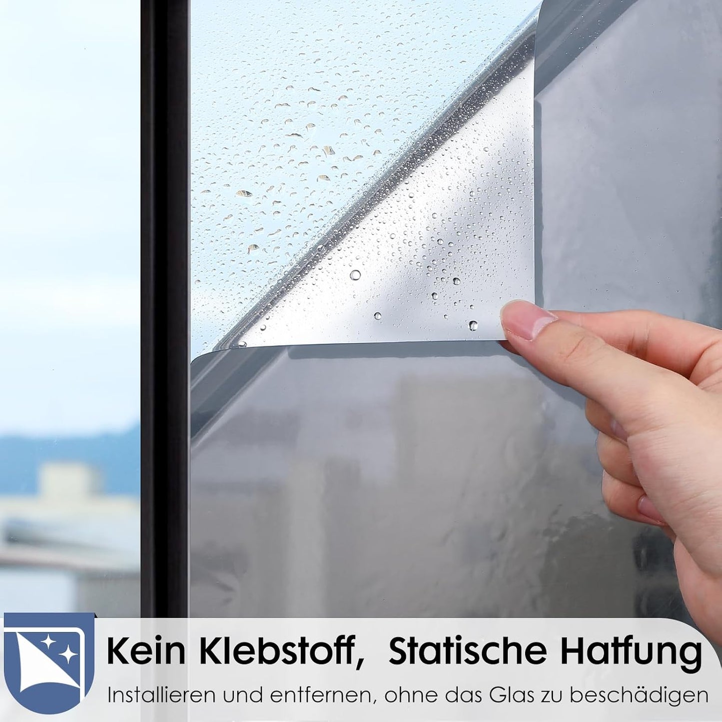 rabbitgoo Window Privacy Film One Way Window Tint for Home, Removable Reflective Heat Sun Blocking Anti UV Glass Door Covering, Mirror Tinting Film House Office, 17.5 Inch X 6.5 Feet, Black Silver