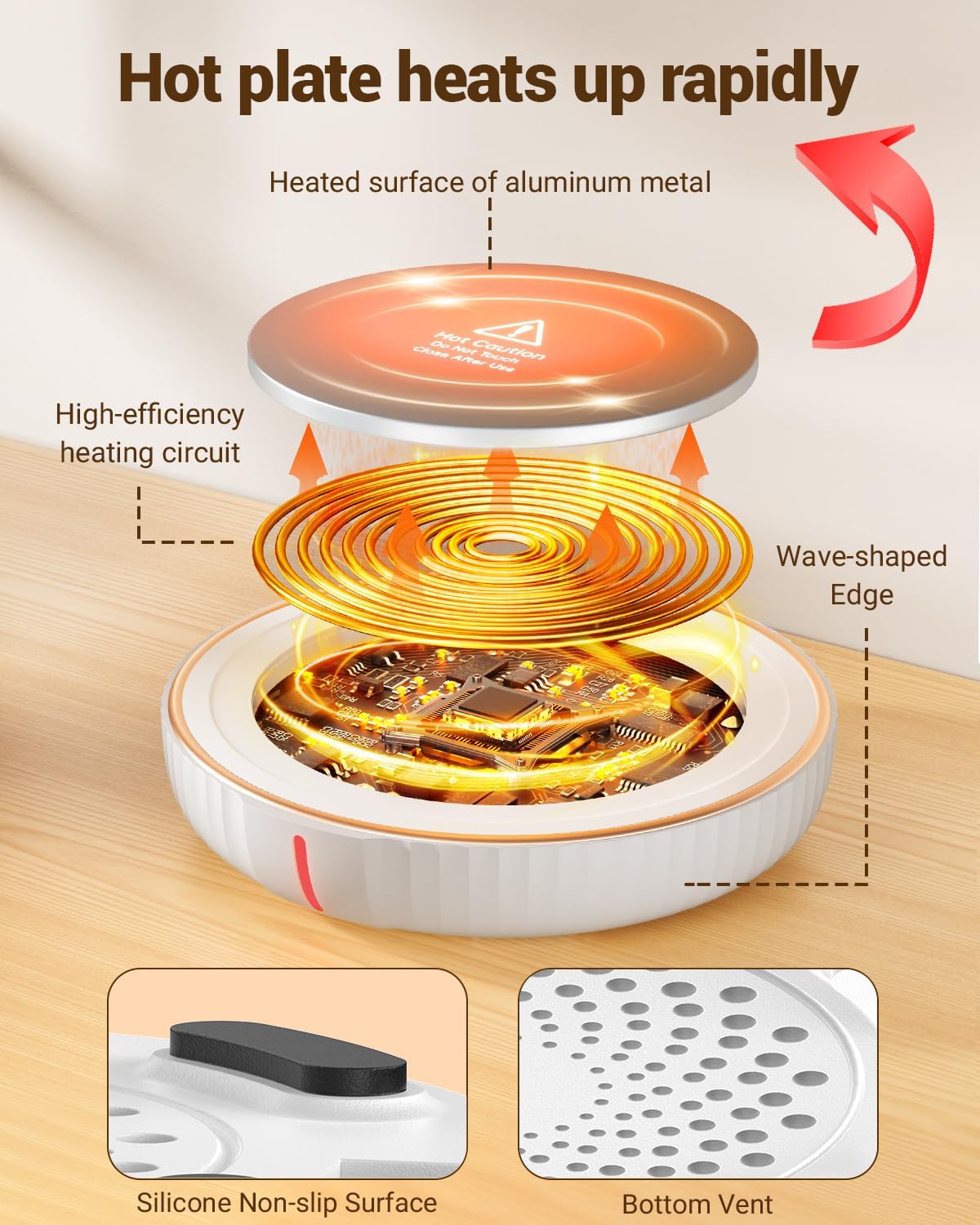 HouseGem Large Candle Warmer Plate - Coffee Cup Mug Warmer for Desk, Candle Melter, Electric Mug Heater for Beverages, Milk & Tea, Coffee Accessories Ideal Gifts Keep Cup Warm (Black)