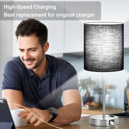 Set of 2 Touch Control Table Lamps with 2 USB & AC Outlet, 3-Way Dimmable Bedside Nightstand Lamps for Bedroom Living Room Nursery, 800 Lumens 5000K Daylight Bulbs Included