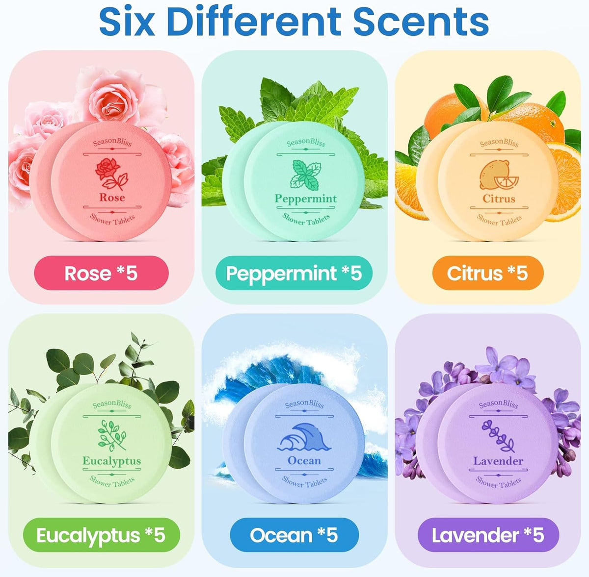 SeasonBliss Shower Steamers 30 PCS with 6 Scents, Shower Bombs for Women