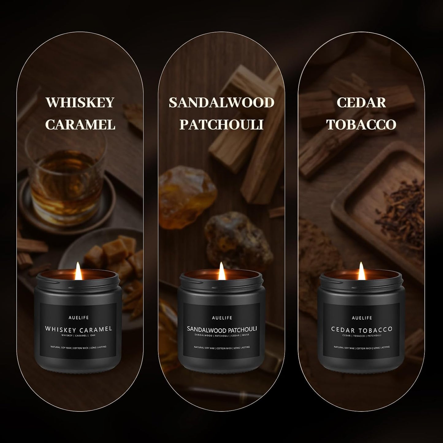 Scented Candles Set | Men Candle Set, Scented Candles for Home, Gifts for Men Aromatherapy Gift Set - 4 Pack Manly Gifts for Dad Fathers Day, Soy Candle of Leather/Smoke & Vanilla/Oak/Lavender