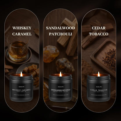 Scented Candles Set | Men Candle Set, Scented Candles for Home, Gifts for Men Aromatherapy Gift Set - 4 Pack Manly Gifts for Dad Fathers Day, Soy Candle of Leather/Smoke & Vanilla/Oak/Lavender