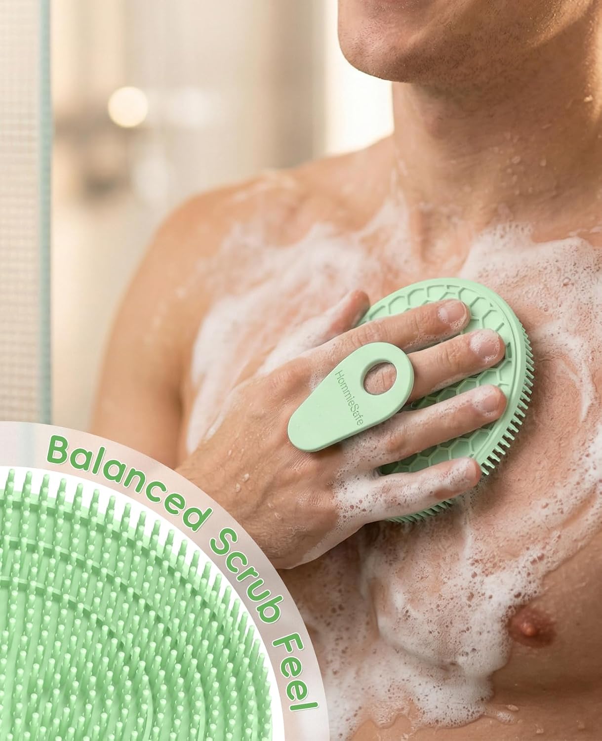 2 Pack Soft Silicone Shower Brush, Body & Face & Short Hair Wash, Bath Exfoliating Skin Massage Scrubber, Dry Skin Brushing Glove Loofah, Fit for Sensitive and All Kinds of Skin (PeonyPink+Green)