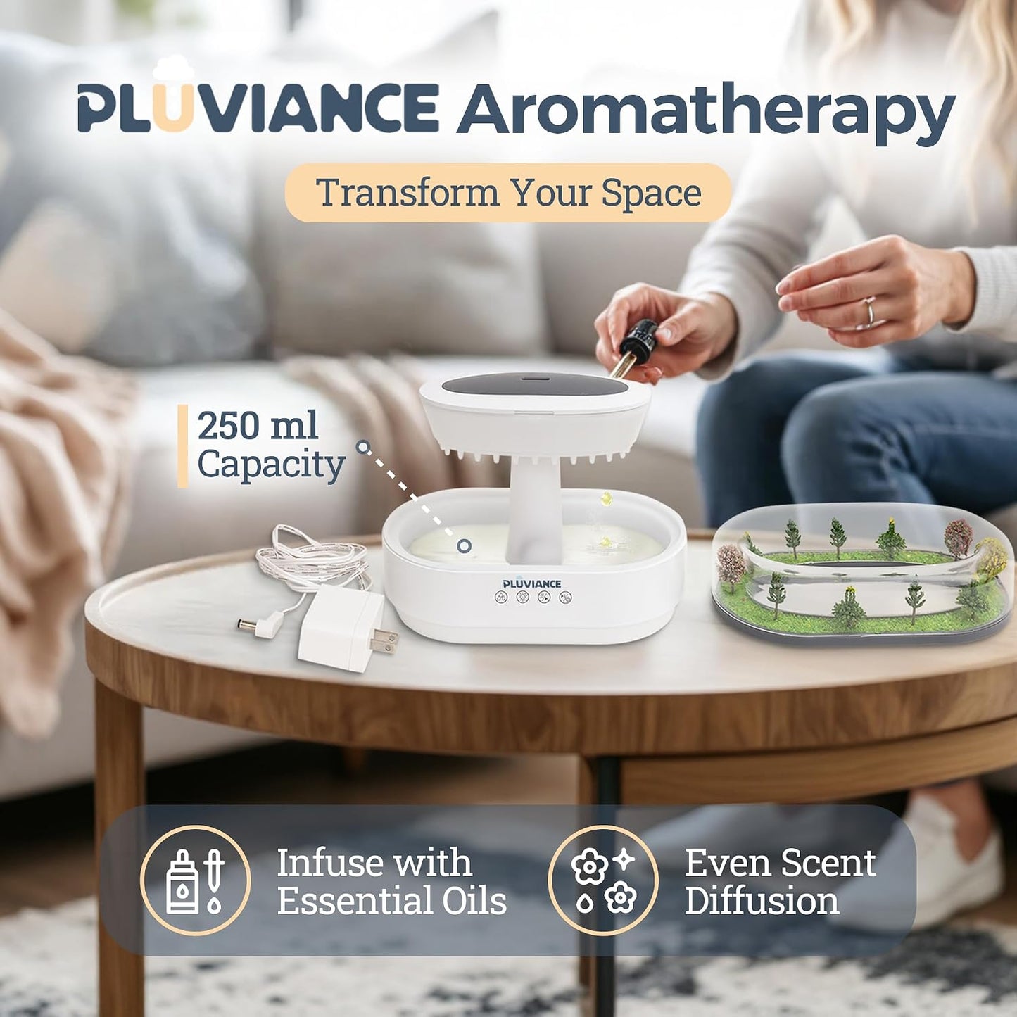 Raindrop Aroma Diffuser | 7-Color LED Light Rain Cloud Humidifier with Water Drip & Rainfall Sound (250 ml) - Humidifier with Aromatherapy & Auto Shut-off Timer For Bedroom, Office, Home