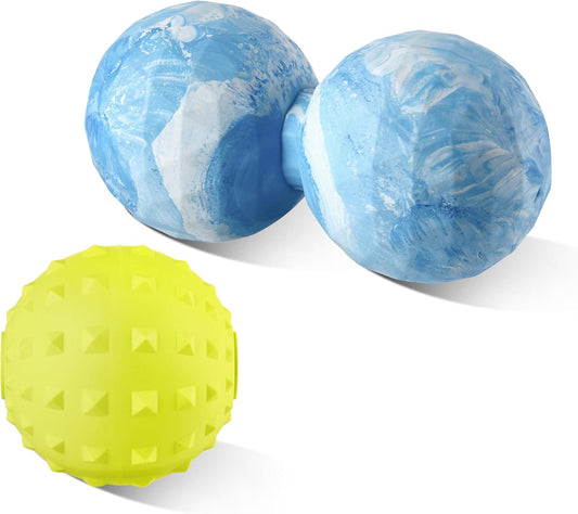 Peanut & Spiky Massage Ball Set, Double Lacrosse Peanut Roller + Firm Spiky Ball for Deep Tissue Myofascial Release, Trigger Point Therapy, Plantar Fasciitis & Muscle Recovery (Blue+Yellow)