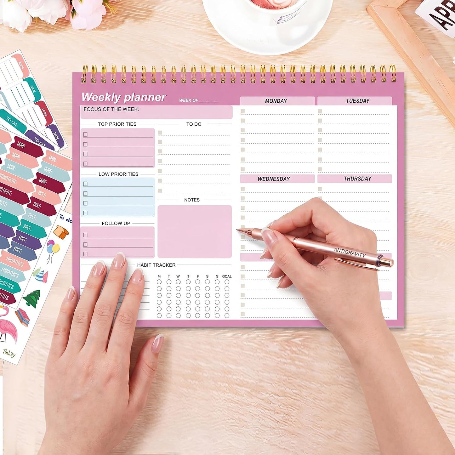 Weekly To Do List Notepad, 8.5''x11'' Weekly Desk Planner with 52 Tear Off Sheets Undated Weekly Planner Habit Tracker & Productivity Organizer for Home and Work, Pink