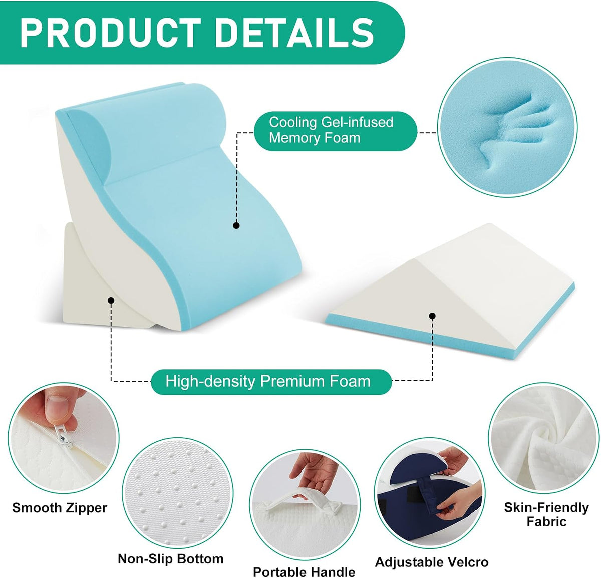 4PCS Wedge Pillow Set for After Surgery, White/Grey