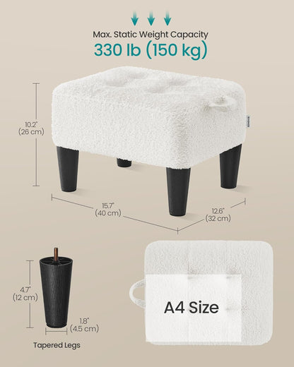SONGMICS Foot Stool with Legs, Small Footstool Ottoman, Linen-Look Fabric Seat with Thick Cushion, for Living Room, Bedroom, Entryway, 330 lb Weight Capacity, Dark Gray ULOM502G01