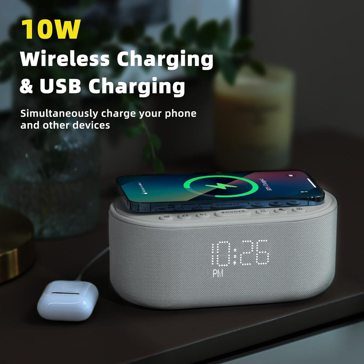 Odokee Sound Machine Alarm Clock for Bedrooms with Wireless Charging