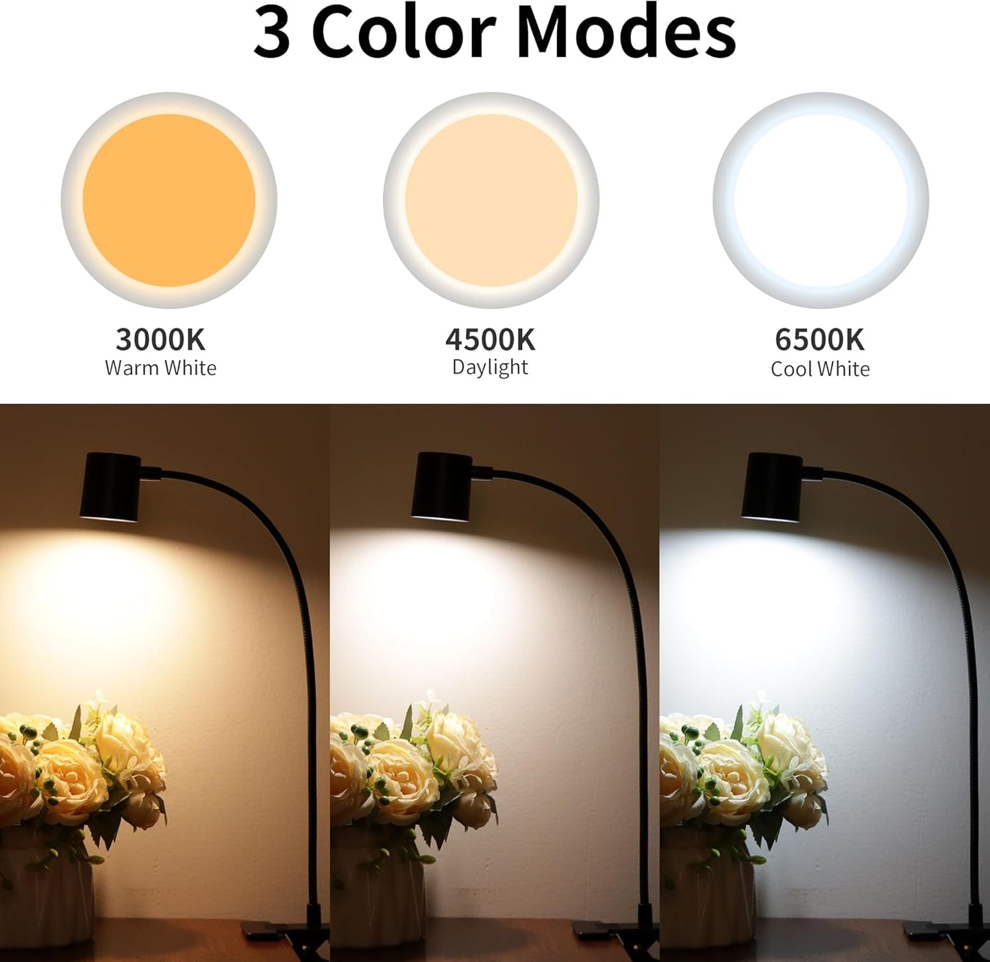 Desk Lamp USB Clip On Light,Book Lights for Reading at Night Clamp Light | 3 Color Modes,10 Brightness Clamp Light,360° Gooseneck LED Reading Light for Books in Bed,Eye-Care for Home Office,Headboards