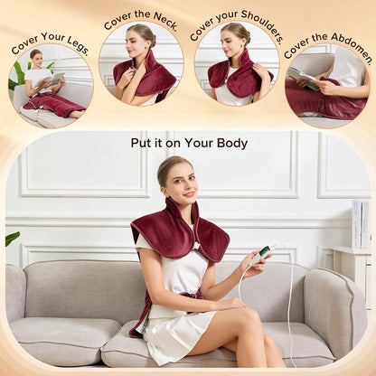 Electric Heating Pad for Neck Back Shoulder Pain Relief, 25"x37" Large Full Body Weighted Heated Pad for Menstrual Cramps - 5 Heat Levels/Snug Fit, Birthday Gifts for Women Men Mom Dad Elders