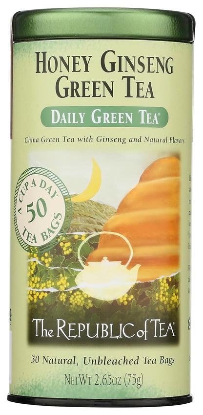 The Republic of Tea Daily Green Honey Ginseng Green Tea, 50 Count