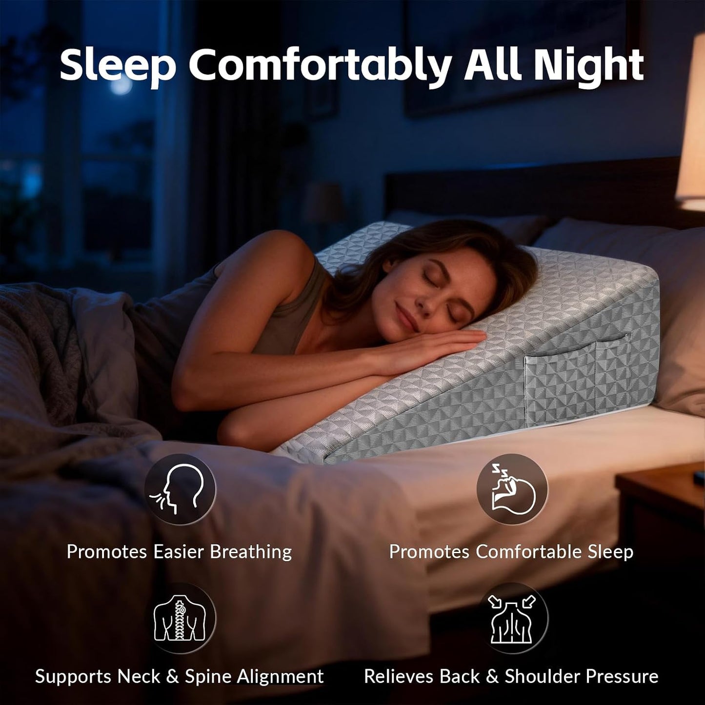Wedge Pillow for Sleeping, 7.5" Bed Wedge After Surgery, Back Pain Relief, Memory Foam Pillow Triangle Incline Wedge for Back Support, Leg Elevation