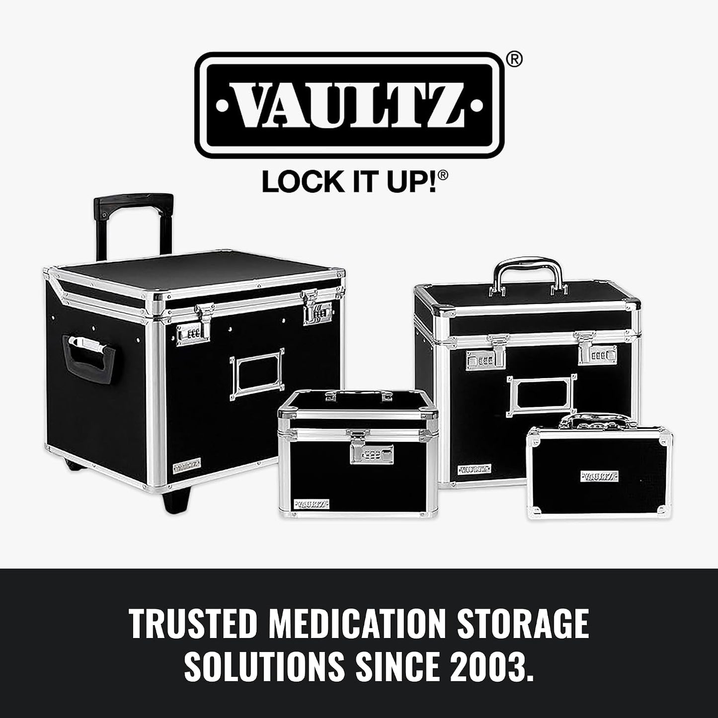 Vaultz Secure Security Lock Boxes - Safe Combination Lock Box, Storage for Documents, Valuables, Medicine & Money - 9.88 x 7.75 x 7 Inch - Black/Chrome
