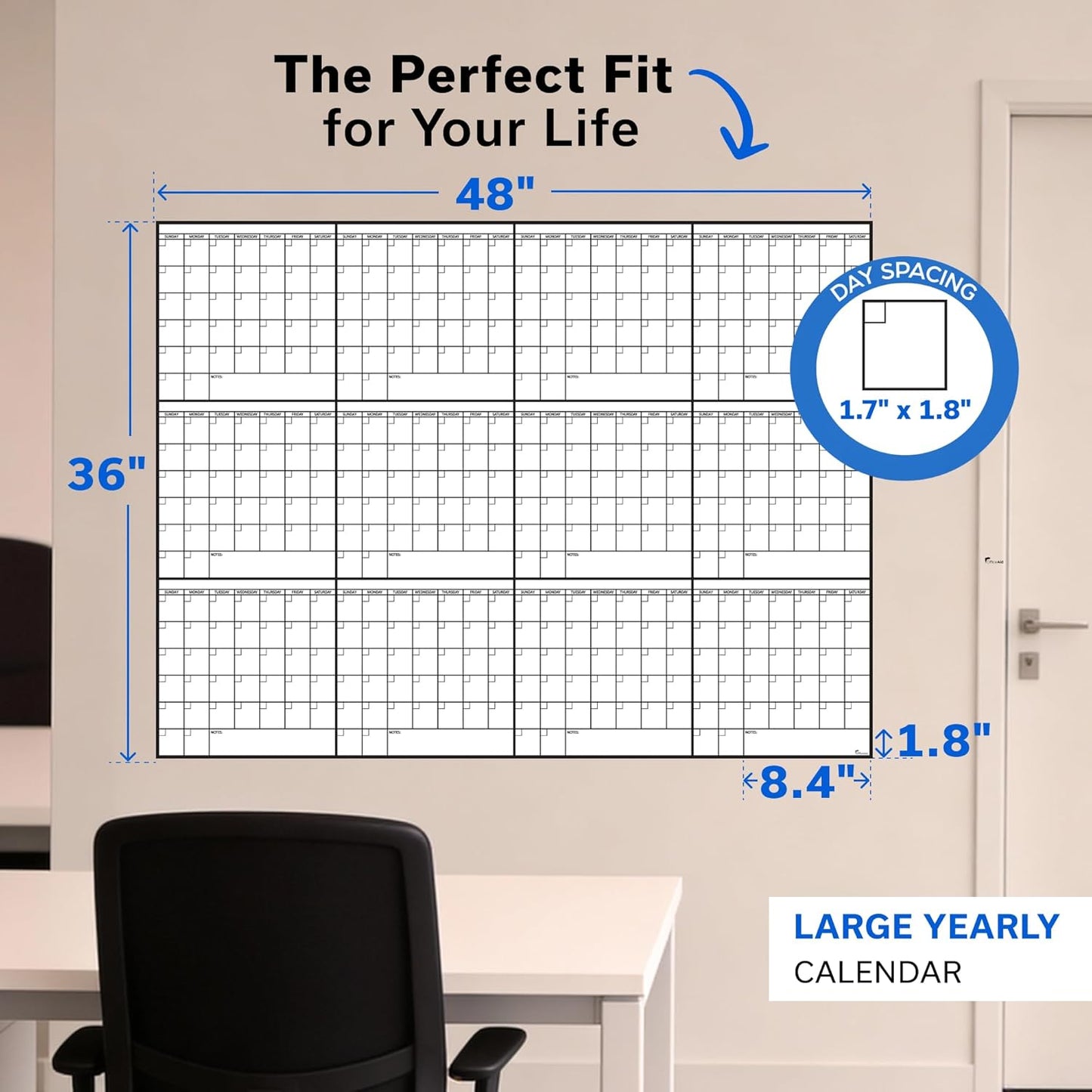 Large Dry Erase Calendar for Wall 36x48, Big Classroom Giant Month, Undated Reusable Family Monthly, Rolled Whiteboard White Board, Calendar Dry Erase Planner for Wall Erasable Large Office 48x36