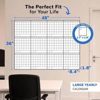 Large Dry Erase Calendar for Wall 36x48, Big Classroom Giant Month, Undated Reusable Family Monthly, Rolled Whiteboard White Board, Calendar Dry Erase Planner for Wall Erasable Large Office 48x36