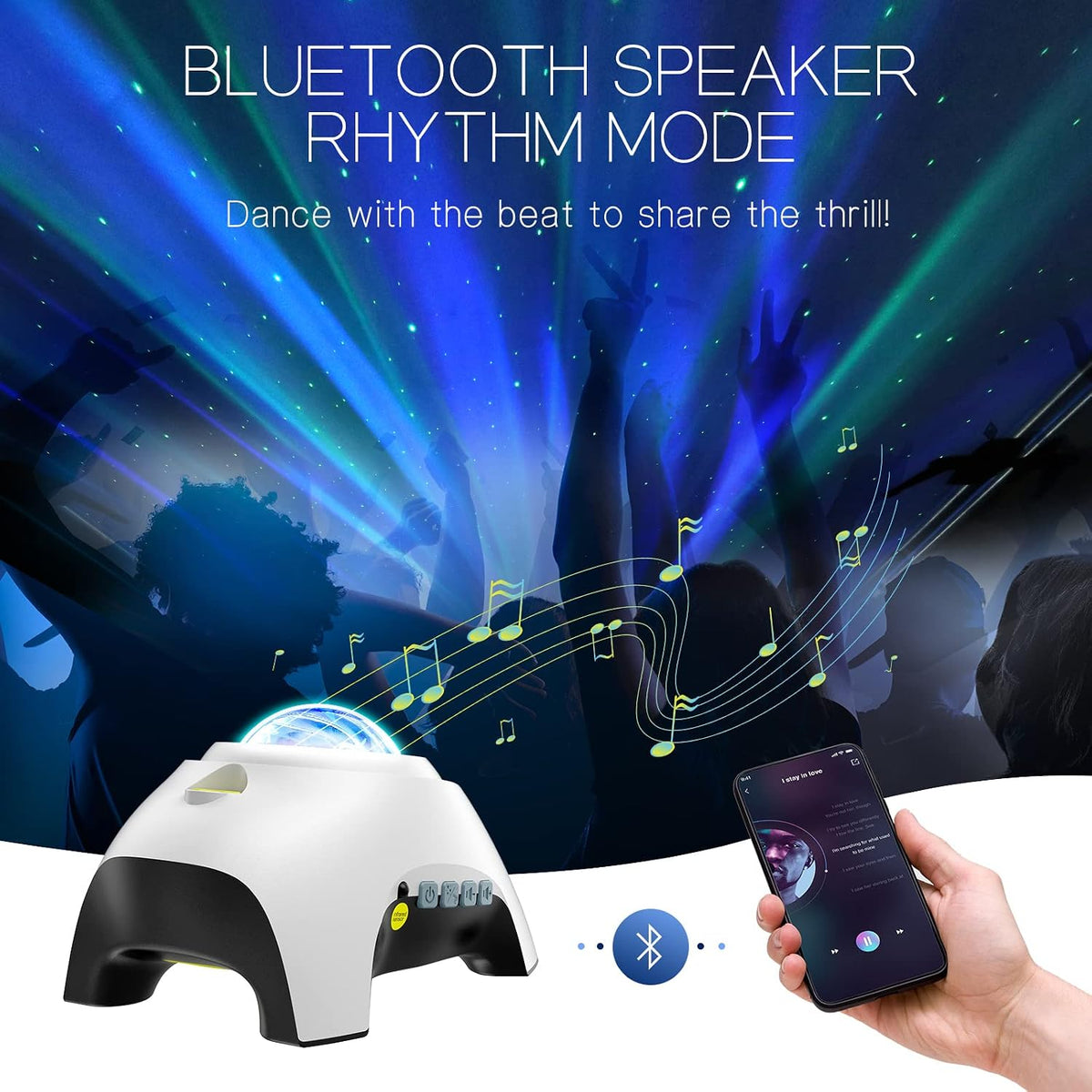 Northern Galaxy Light Aurora Projector with 33 Light Effects, Night Lights LED Star Projector for Bedroom Nebula Lamp, Remote Control, White Noises, Bluetooth Speaker for Parties Black