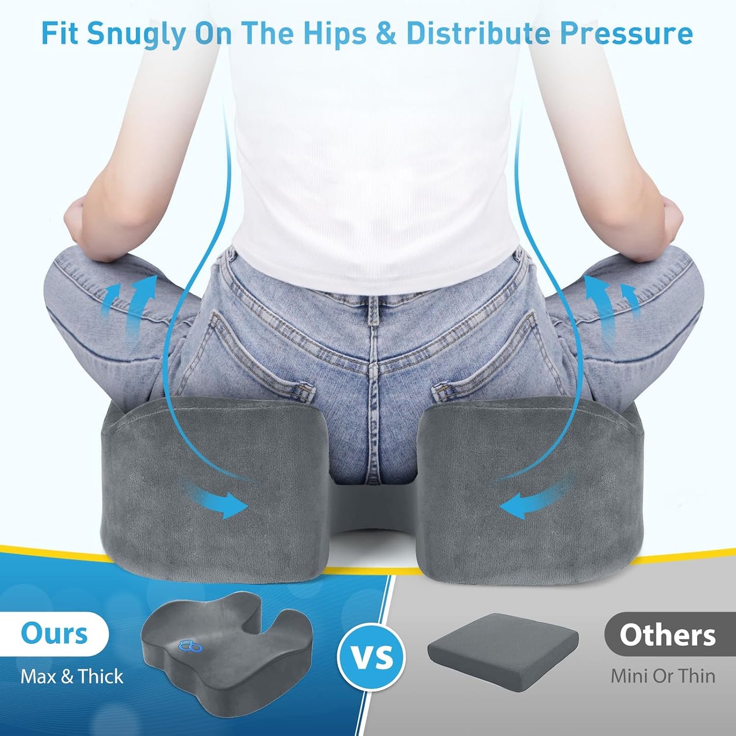 BlissTrends Seat Cushion with Velvet Cover, Thick Memory Foam Cushions for Office Chair, Car Seat, Airplane, Relieving Pressure Tailbone Sciatica Back Pain for Long Sitting, Car Drivers 4.7in Black