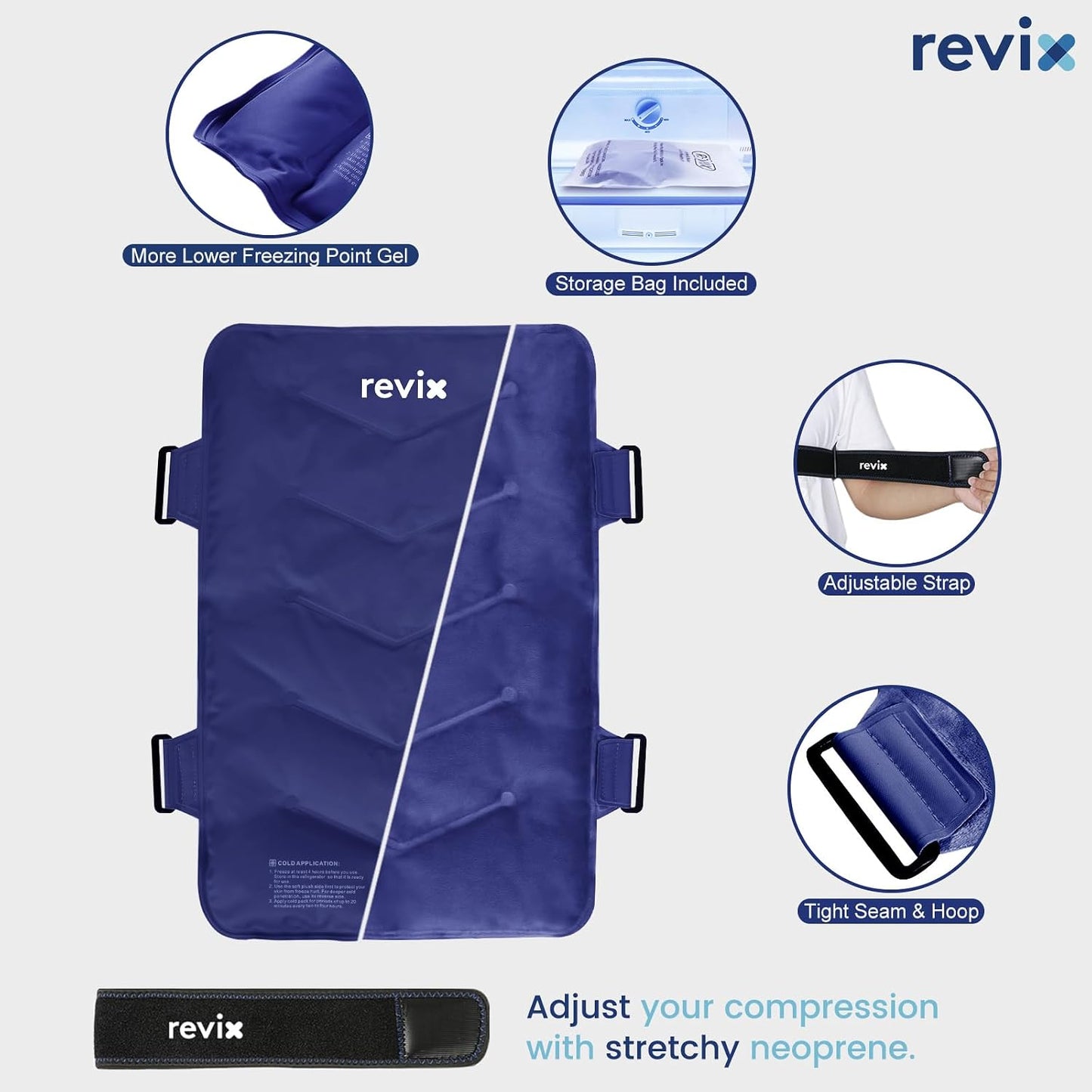 REVIX XXL Full Back Ice Pack Wrap, Reusable Gel Cold Compress for Upper and Lower Back, Long-Lasting Flexible Ice Pack for Muscle Fatigue, Soreness, and Post-Workout Recovery