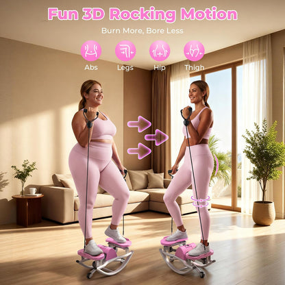 Rock Stepper,Rocking Stepper with Resistance Bands, 3D Side-to-Side Motion Mini Stepper for Women Home Workout, Low Impact Lateral Step Machine with Non-Slip Mat and Digital Counter, 250lbs Capacity