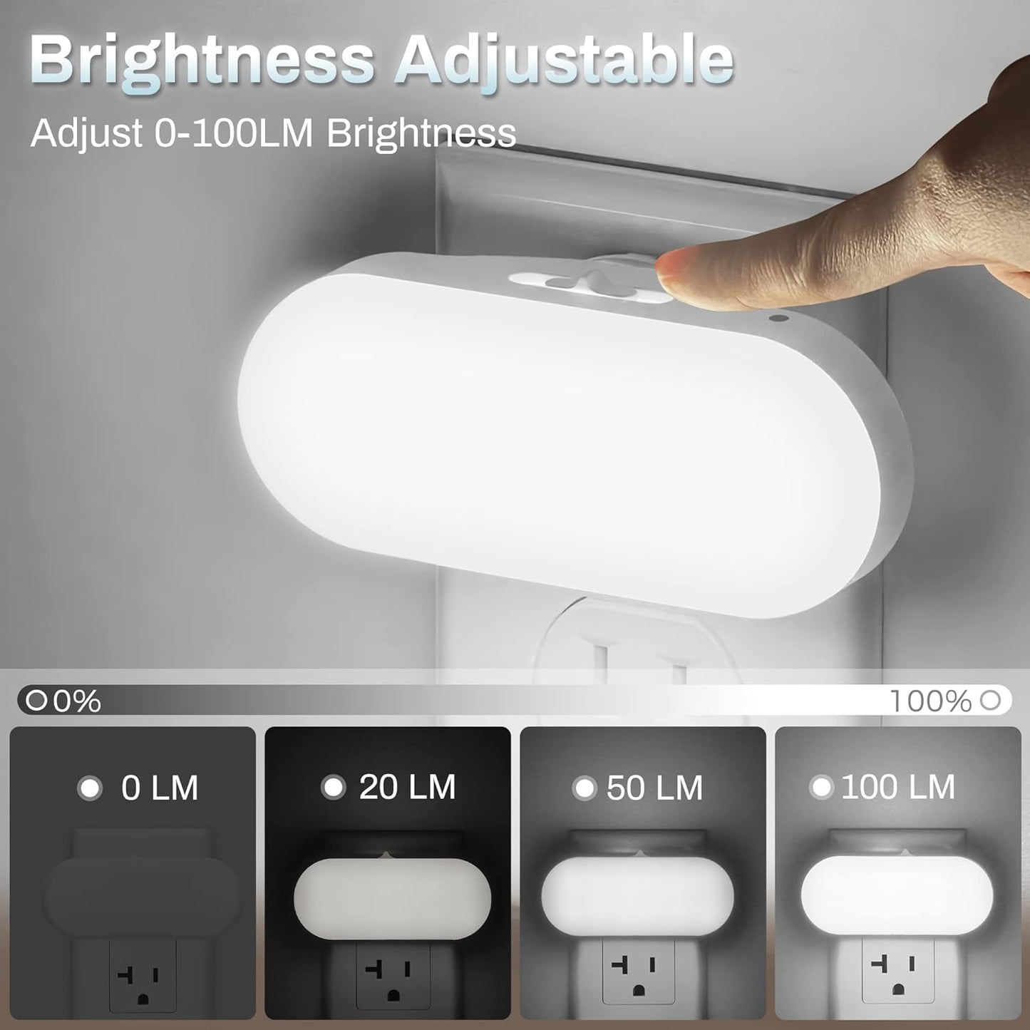 DORESshop Amber Night Light, Auto On/Off, 0-100 LM Adjustable Brightness, Dimmable Plug Into Wall Light Sensor Night Light for Kids Room, Bedroom, Stair Lights, Amber, 1W, 2 Pack