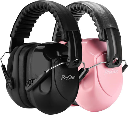 ProCase NRR 28dB Noise Reduction Ear Muffs, Foldable Adjustable Passive Noise Cancelling Headphones for Adults Kids Autism, Hearing Protection for Shooting, Construction, Mowing, Studying -Black - Colors B