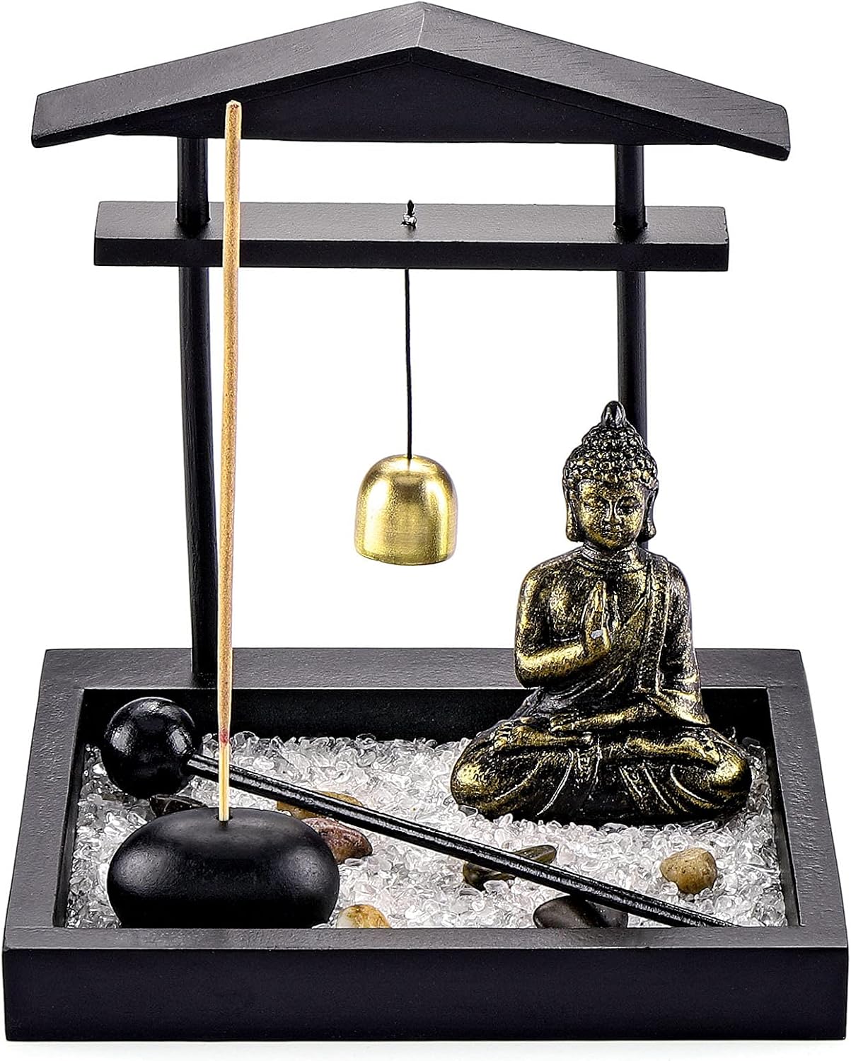 Jovivi Zen Garden Set Buddha Statue w/Tealight Candle Holder, Rocks & Incense Burner Holder & Wood Tray for Yoga Meditation Home Table Decor Gift