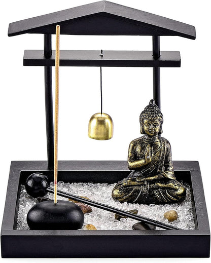 Jovivi Zen Garden Set Buddha Statue w/Tealight Candle Holder, Rocks & Incense Burner Holder & Wood Tray for Yoga Meditation Home Table Decor Gift