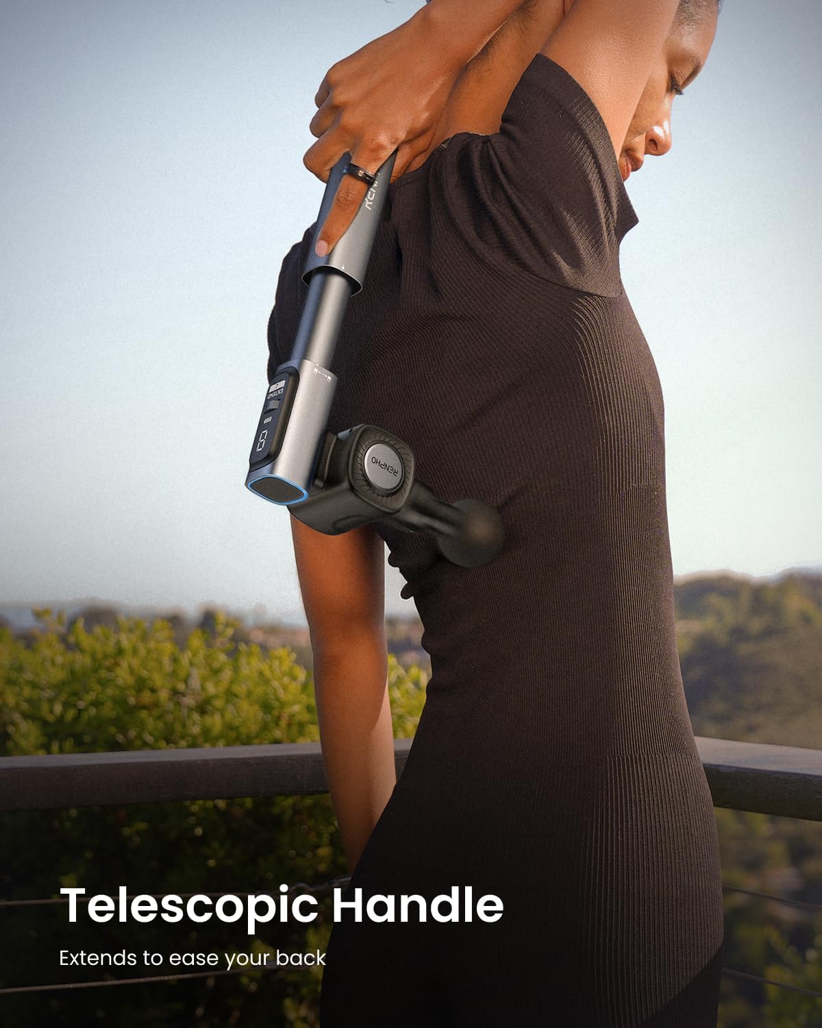 RENPHO Foldable Massage Gun with Extension Handle for Back, 0-90° Adjustable Angle, FSA Eligible, Handheld Percussion Deep Tissue Massager with 9mm Amplitude for Pain Relief HSA, Gifts for Men Women
