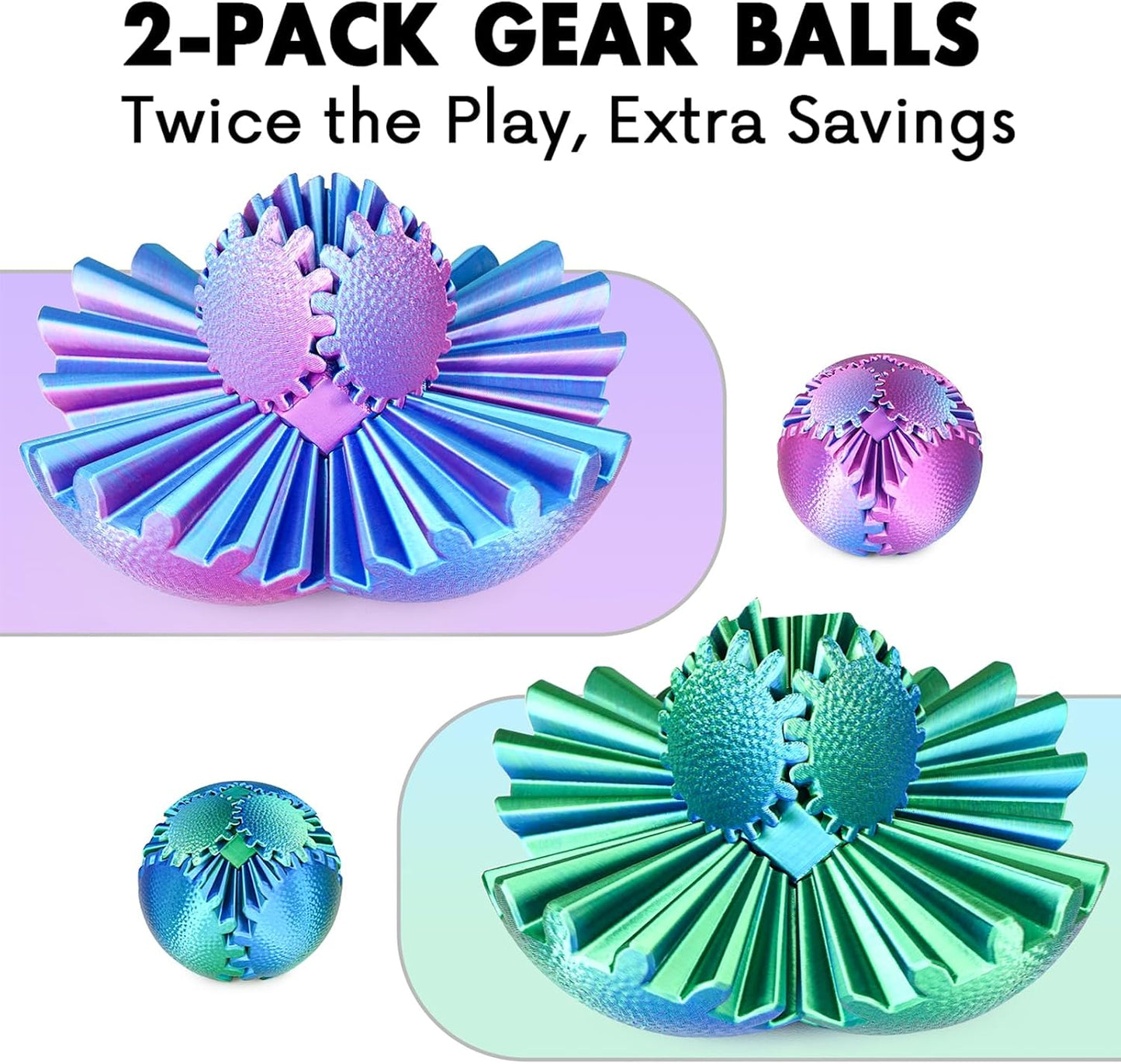 Gear Ball Fidget Toys Steampunk Gear Sphere Stress Relief for Kids Adults 3D Printed Unique Funny Birthday Gift for Christmas White Elephant Stocking Stuffer Easter (Ombre Purple, Dia. 2.5" )