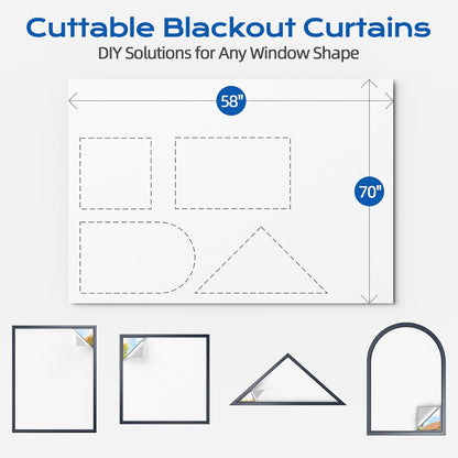 Linen Blackout Curtains for Bedroom, 70" x 58" Portable Black Out Blinds with 20 Sets Hooks & Loops Strips for 100% Blackout Window Film, Temporary Black-Out Shades for Windows Cover Travel RV- Cream