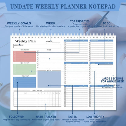 Ymumuda Weekly To Do List Notepad - Daily To Do List Undated 52 - Week Sheets, 8.5x11" Weekly Goal Notebook, Habit Tracker Journal, Excellent for Student School Work Personal Productivity Organizer