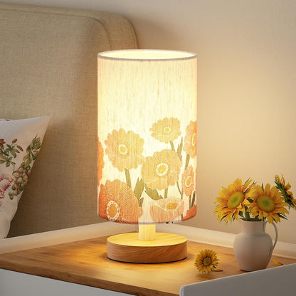 Fenmzee Small Table Lamp for Bedroom - Inline Control, Bedside Lamp with 3000K A15 LED Blub, Easy Assembly (Cream Shade - Wood Base, 9" Inline Control)