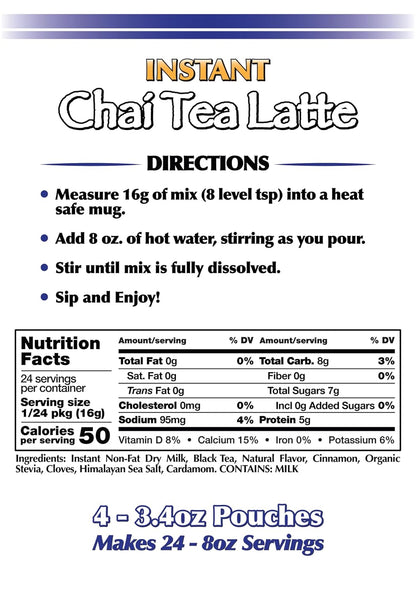 Gramzero Premium Chai Latte Powder Mix | Best Chai Drink Mix | No Sugar Added | Kosher | Stevia Sweetened | 20 Single Serve Packets | Each Packet Makes 8fl Oz Rich and Delicious Instant Chai Tea Latte
