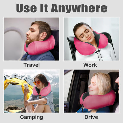 Travel Pillow, Memory Foam Neck Pillow for Traveling, U Shape Neck Pillow Airplane Portable Flight Pillow Travel Kit with 5D Contoured Eye Masks and Earplug for Plane Train Car Home Office