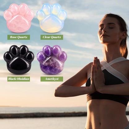 Roowest 4 Pcs Thumb Worry Stone for Anxiety Natural Crystal Healing Stone Chakras Amethyst Tiger Eye Quartz Pocket Hug Gift for Office Stress Meditation(Chromashift,Oval)