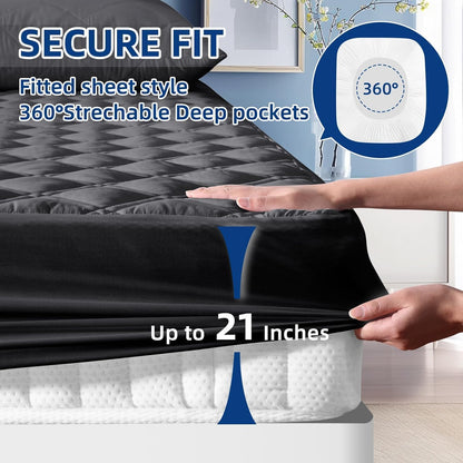 Queen Mattress Protector Waterproof, Mattress Pad Fitted Deep Pocket 8"-21"