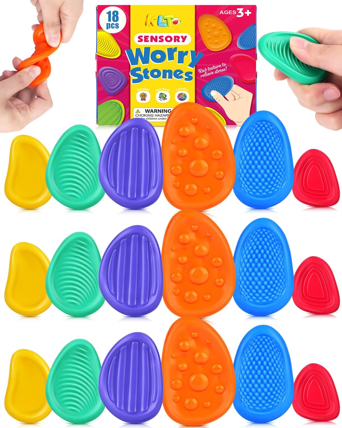Fidget Toys Sensory Stone for Kids: 6 Pack Textured Soft Worry Stone for Autism Kids Calming - Fidget Stress Toys for Students Stress Relief - Small Prizes Fidget Toys