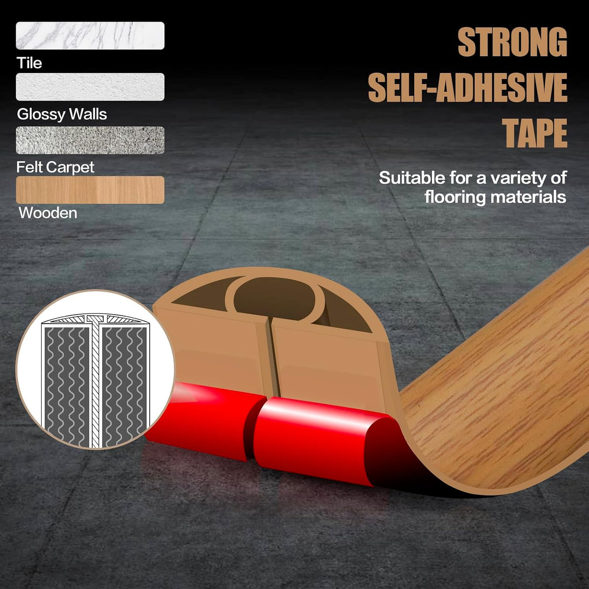 Floor Cord Cover Self Adhesive Cord Hider,10FT Cable Management, Extension Strip Protector for Wires, Prevent Cable Trips for Offices, Gyms, Exhibitions Cavity 0.39"(W) x 0.27"(H) BrownWood