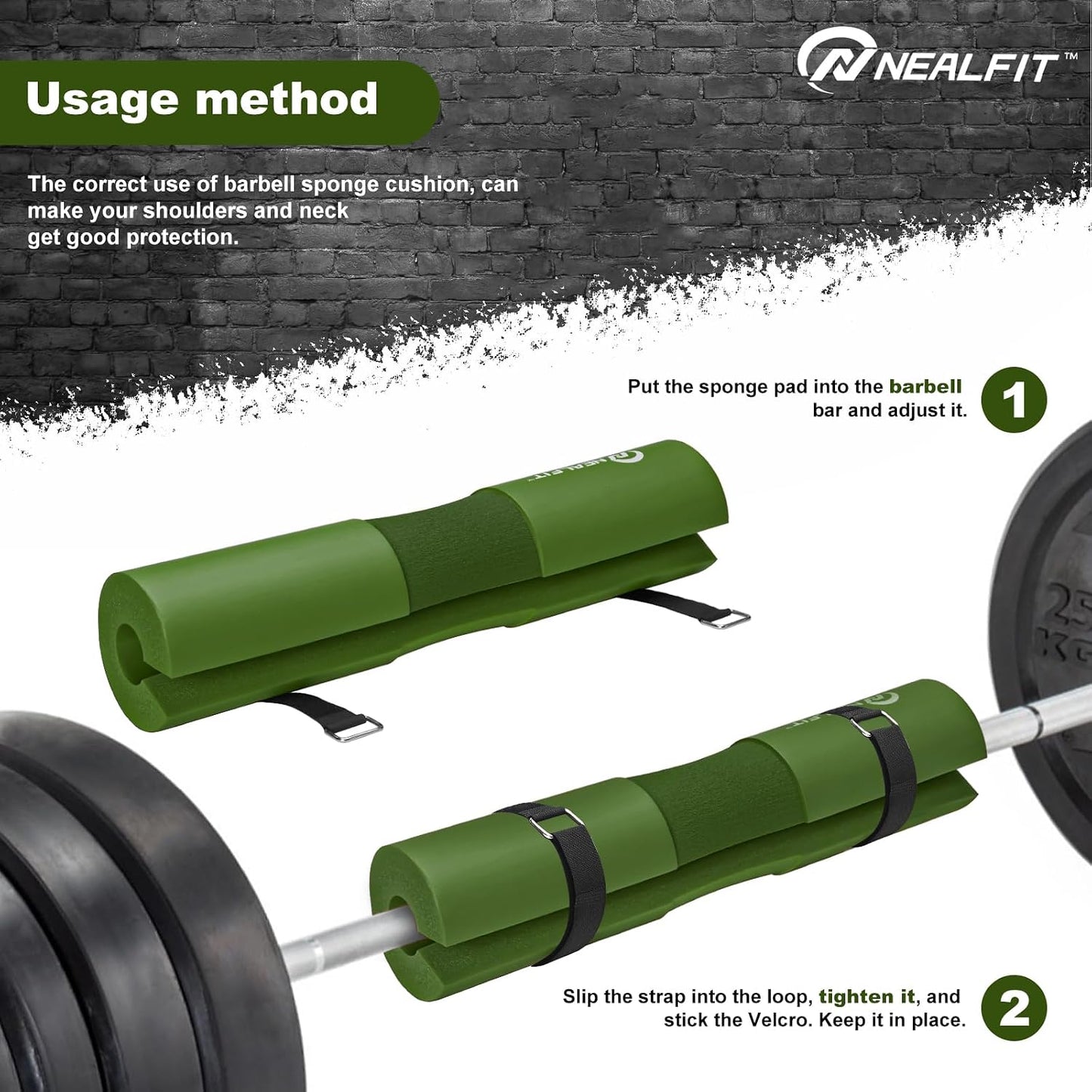 NEALFIT Barbell Pad Squat Pad for Squats—Squat Bar Pad—Great for Weightlifting,Lunges and Hip Thrusts—Foam Sponge Pad—Fit Standard and Olympic Bars Perfectly