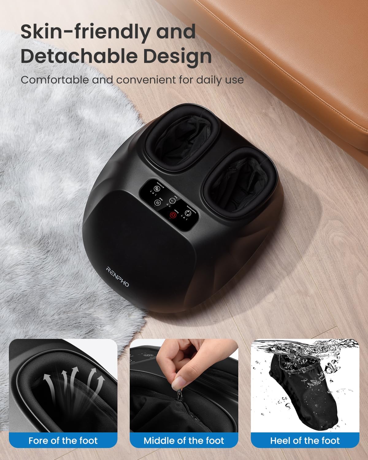 RENPHO Foot Massager Machine with Heat [2026 Upgraded], Plantar Fasciitis FSA Eligible HSA Massager, Shiatsu Foot Massager for Neuropathy, Birthday Self Care Gifts for Women Men, Up to Size 14, Black