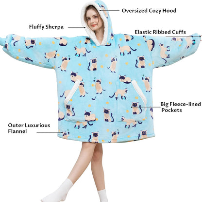 Kipswiza Wearable Blanket Hoodie Gifts for Women and Men, Oversized Cozy Warm Flannel Sherpa Hooded Blankets Sweatshirt with Giant Pockets for Adult and Teens, Dark Gray