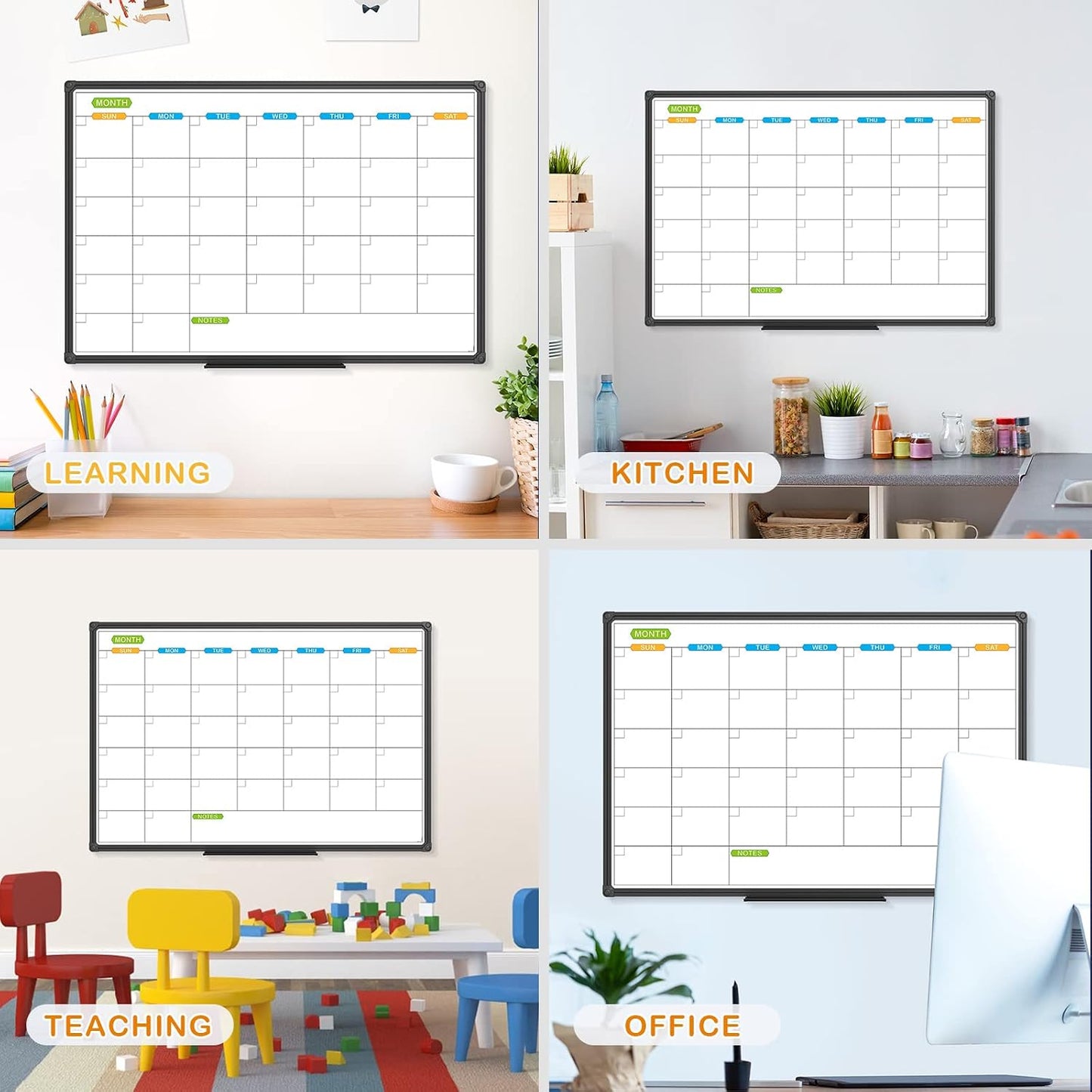 JILoffice Magnetic Dry Erase Calendar Whiteboard, 4 Month White Board Planner 36 X 24 Inch, Black Aluminum Frame Wall Mounted Board for Office Home and School