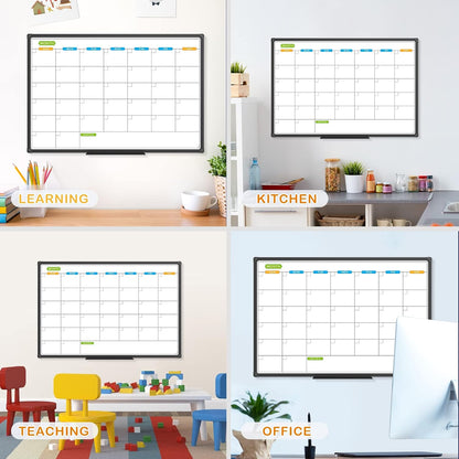 JILoffice Magnetic Dry Erase Calendar Whiteboard, 4 Month White Board Planner 36 X 24 Inch, Black Aluminum Frame Wall Mounted Board for Office Home and School