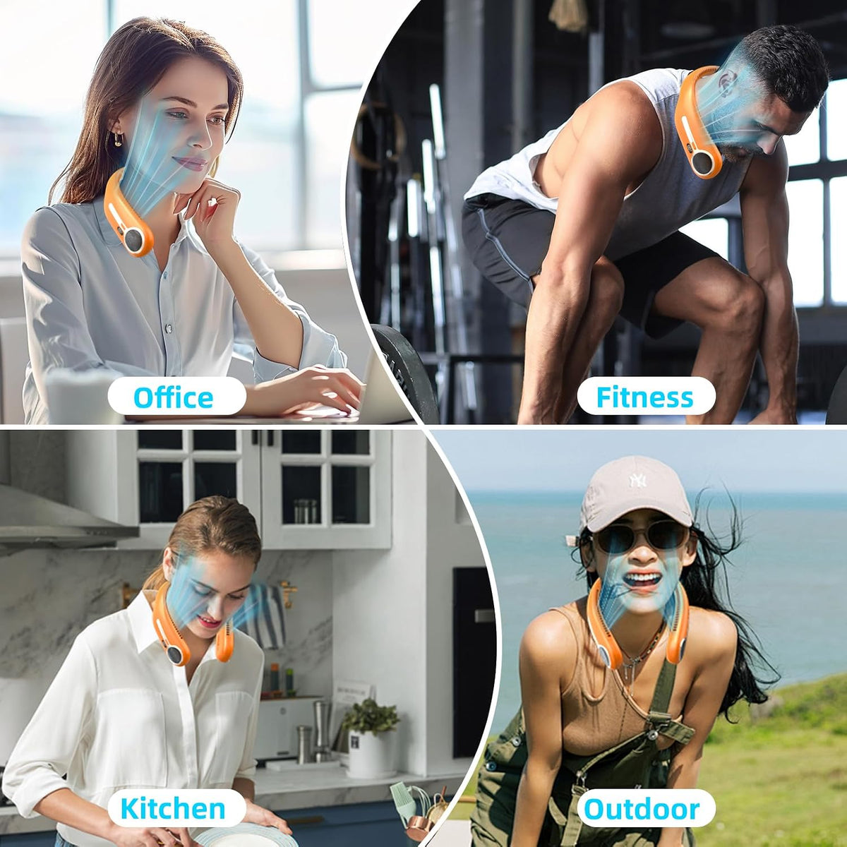 Portable Neck Fan, Personal Wearable Bladeless Fan, 6000mAh USB Rechargeable, 360° Airflow, LED Display, 4-Speeds, Hands Free Fan for Outdoor Indoor, Birthday Gifts for Men Women Dad Mom (Black)
