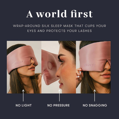 DROWSY Eyelash Protecting Silk Sleep Mask for Natural Lashes & Extensions. Deep Eye Cups, Zero Pressure, Total Blackout, Full Wraparound (Moonlight Shadow)