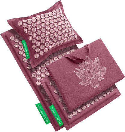 Pranamat Acupressure Large & Small Mat with Pillow and Bag Set, Premium Acupressure Therapy for Pain Relief and Relaxation, Handcrafted in Europe with Sustainable and Natural Materials (Obsidian)